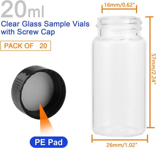 Kesell 20-Pack 20ml Glass Vials with Screw Caps - Small Vials for Essential Oil, and Specimen Samples - Clear Bottles with Lids-1